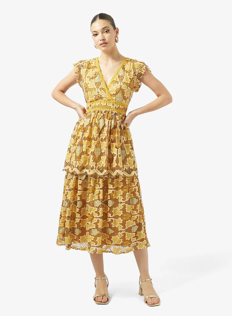 جاست مي فستان ميدي بأكمام مكشكشة مطبوع